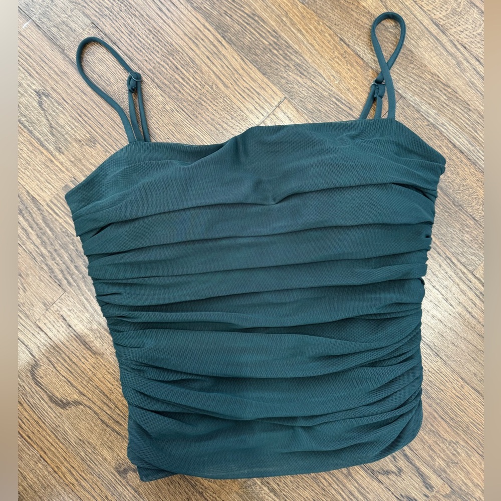 Dark Green Express Body Contour Crop Top Built in Bra Small